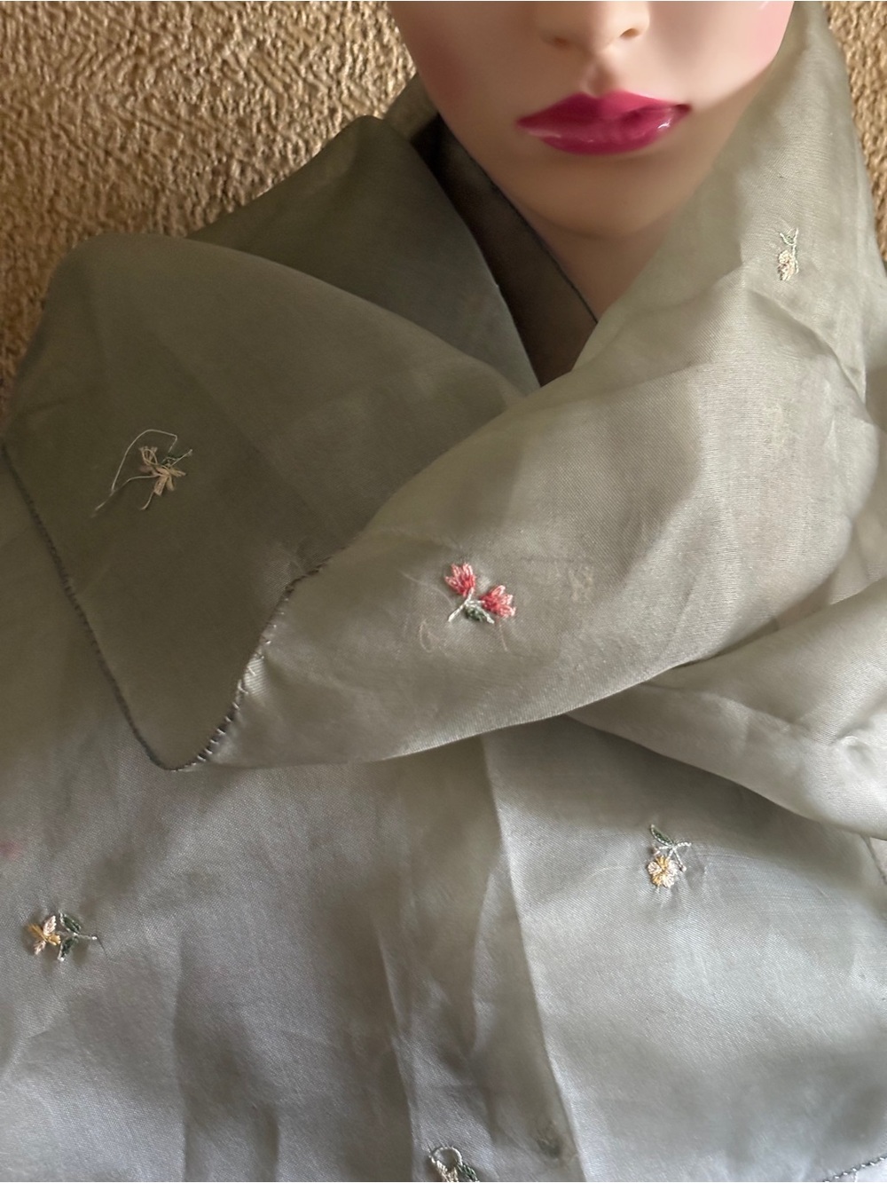 Vintage Kravet   Embroidered sheer fabric with multi colored flowers